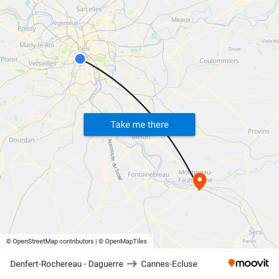 Denfert-Rochereau - Daguerre to Cannes-Ecluse map