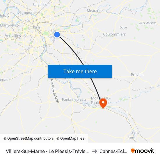 Villiers-Sur-Marne - Le Plessis-Trévise RER to Cannes-Ecluse map