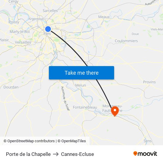 Porte de la Chapelle to Cannes-Ecluse map