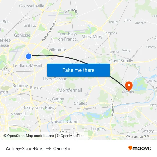 Aulnay-Sous-Bois to Carnetin map