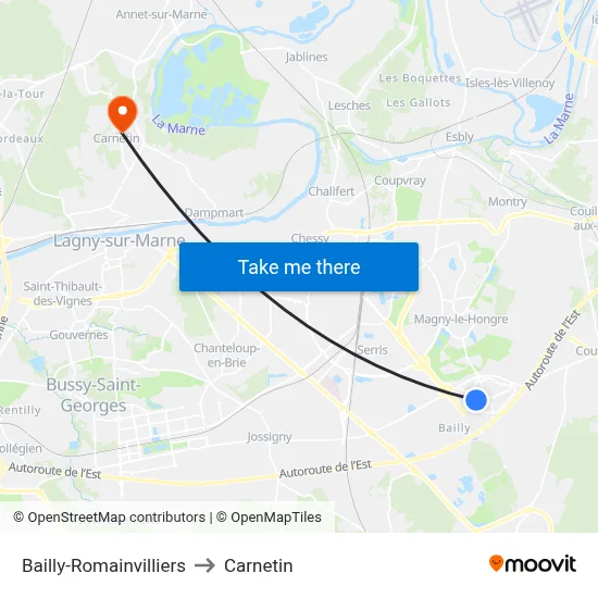 Bailly-Romainvilliers to Carnetin map