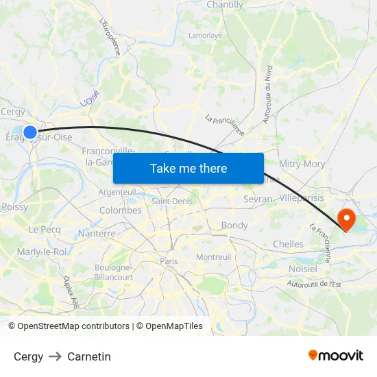 Cergy to Carnetin map