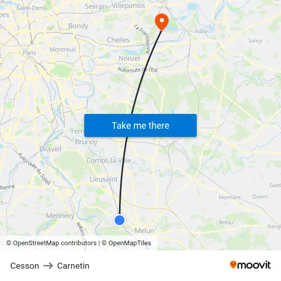 Cesson to Carnetin map