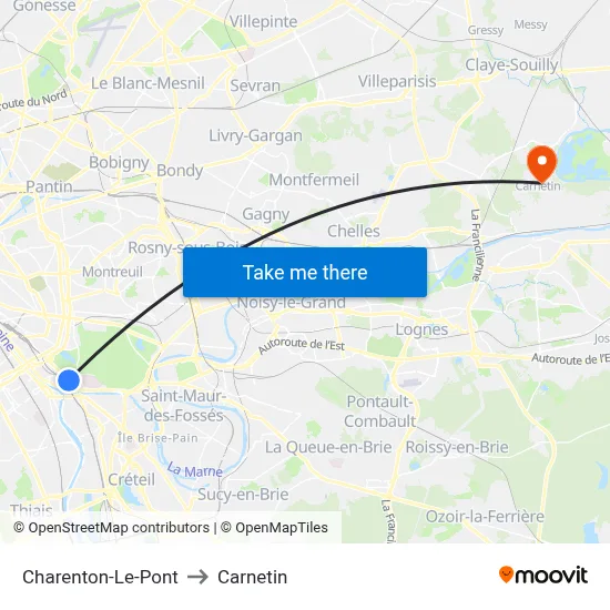 Charenton-Le-Pont to Carnetin map