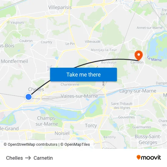 Chelles to Carnetin map