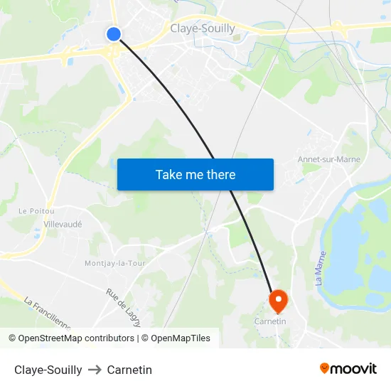 Claye-Souilly to Carnetin map