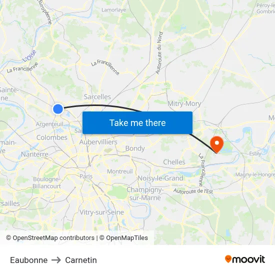 Eaubonne to Carnetin map