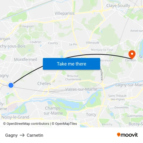 Gagny to Carnetin map