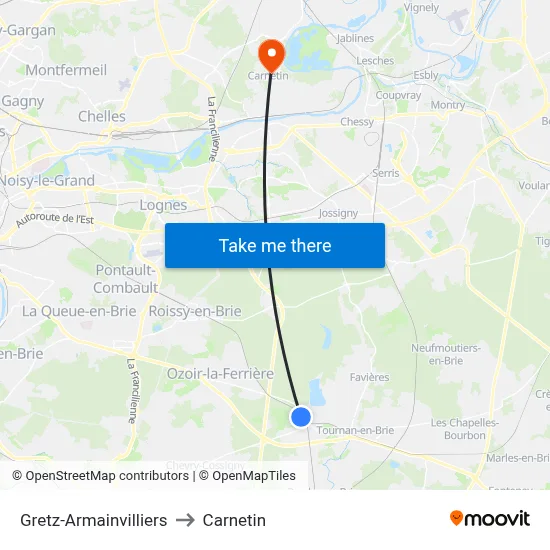 Gretz-Armainvilliers to Carnetin map