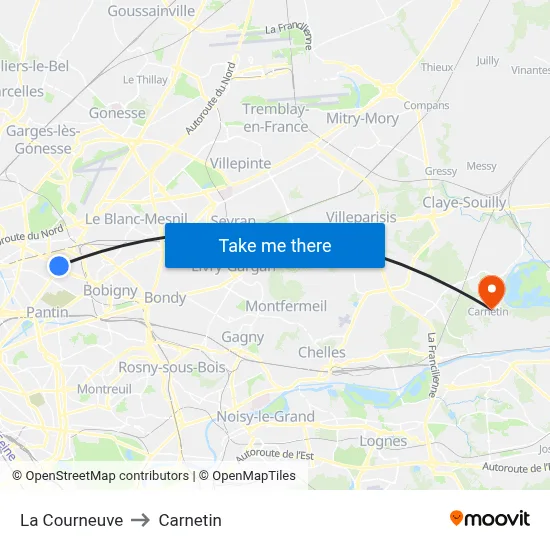 La Courneuve to Carnetin map