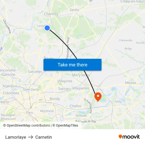 Lamorlaye to Carnetin map