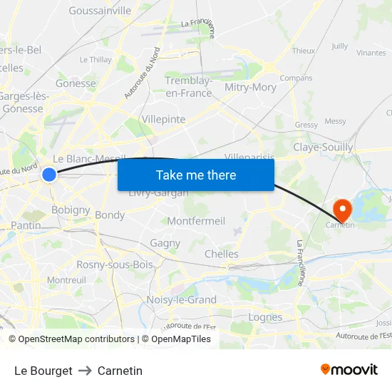 Le Bourget to Carnetin map