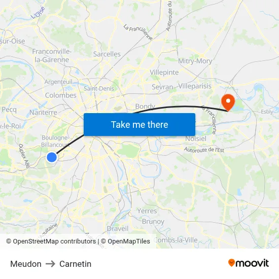 Meudon to Carnetin map