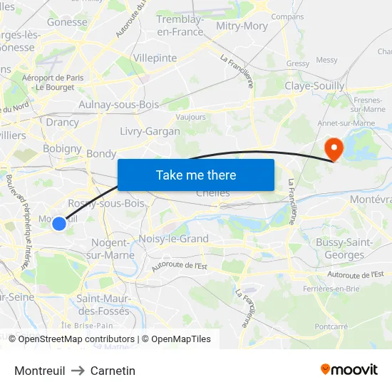Montreuil to Carnetin map