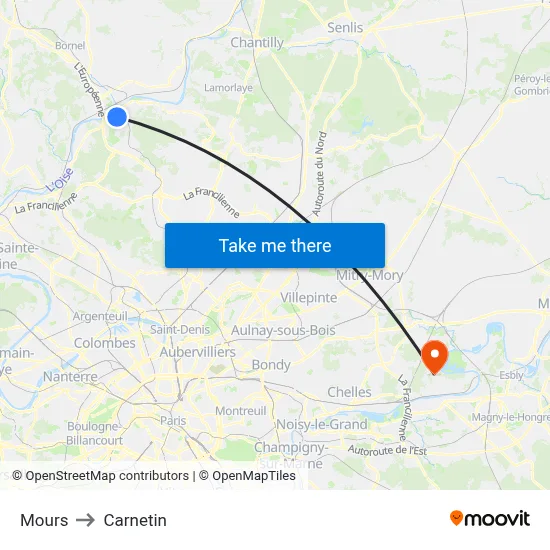 Mours to Carnetin map