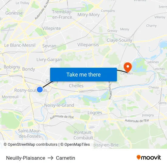 Neuilly-Plaisance to Carnetin map