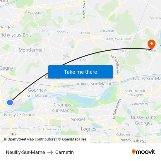 Neuilly-Sur-Marne to Carnetin map