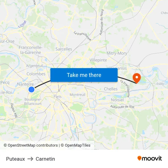 Puteaux to Carnetin map