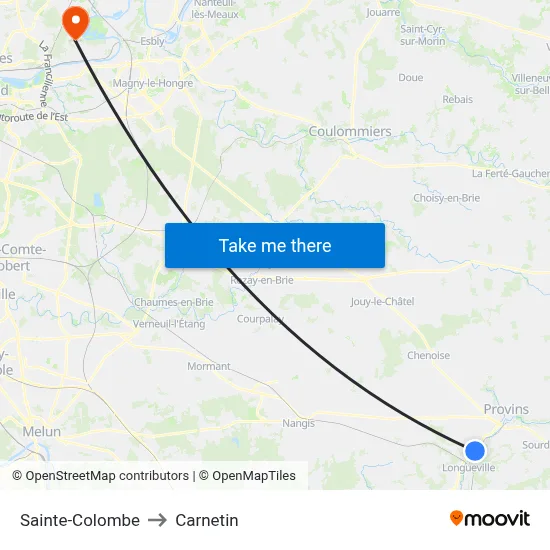 Sainte-Colombe to Carnetin map