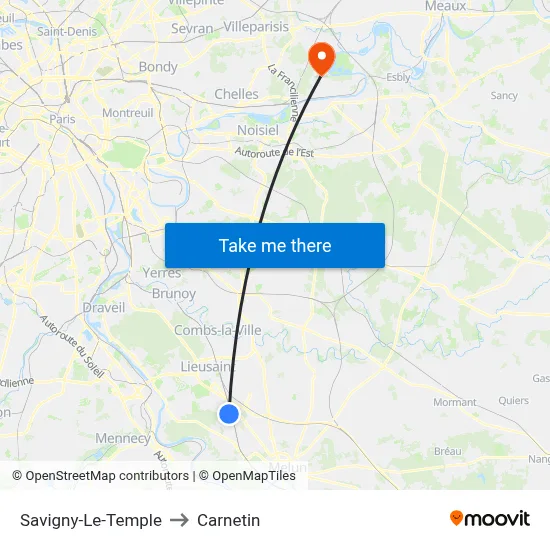 Savigny-Le-Temple to Carnetin map