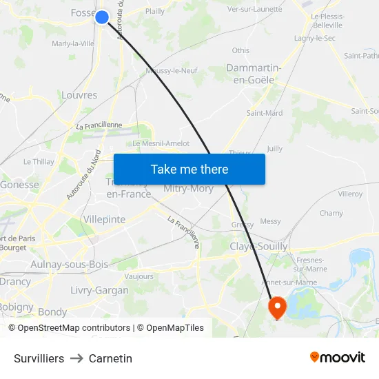 Survilliers to Carnetin map