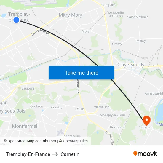 Tremblay-En-France to Carnetin map