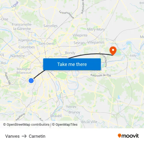 Vanves to Carnetin map