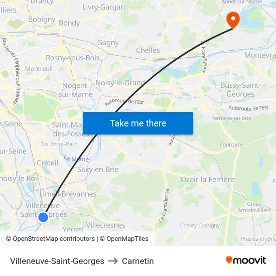 Villeneuve-Saint-Georges to Carnetin map