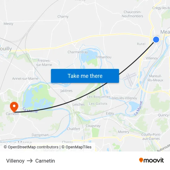 Villenoy to Carnetin map