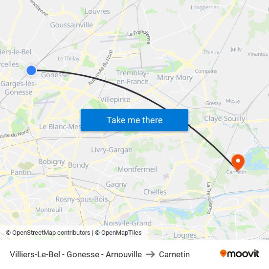 Villiers-Le-Bel - Gonesse - Arnouville to Carnetin map