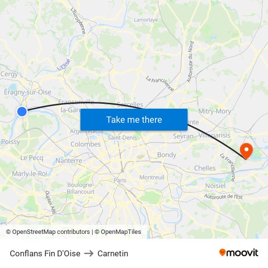 Conflans Fin D'Oise to Carnetin map