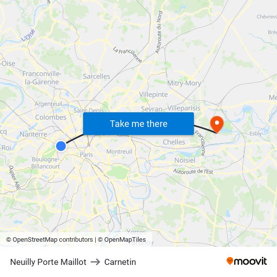 Neuilly Porte Maillot to Carnetin map