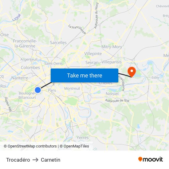 Trocadéro to Carnetin map