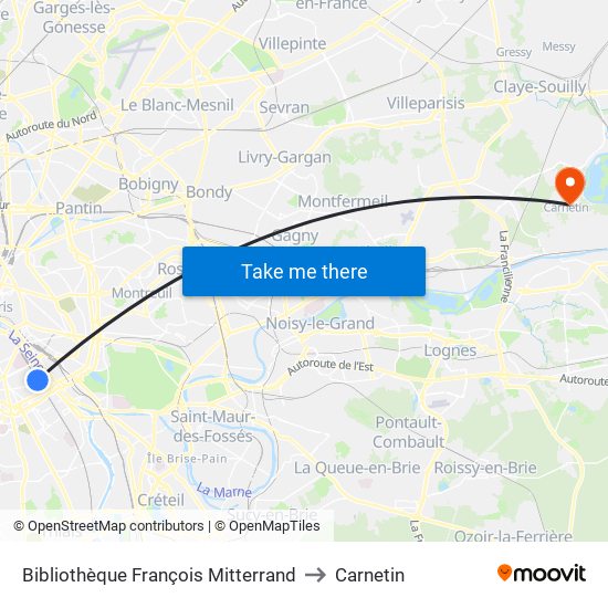 Bibliothèque François Mitterrand to Carnetin map