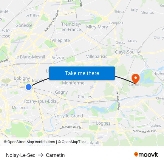 Noisy-Le-Sec to Carnetin map