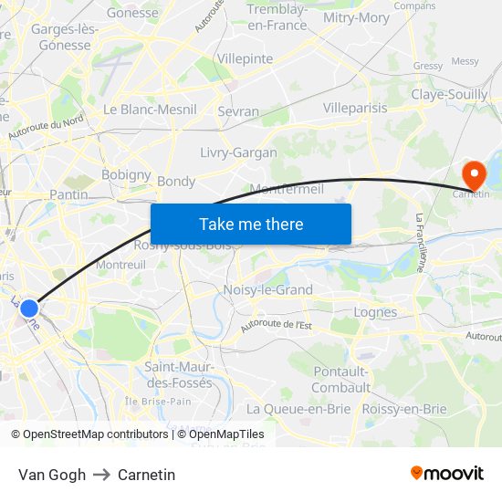 Van Gogh to Carnetin map