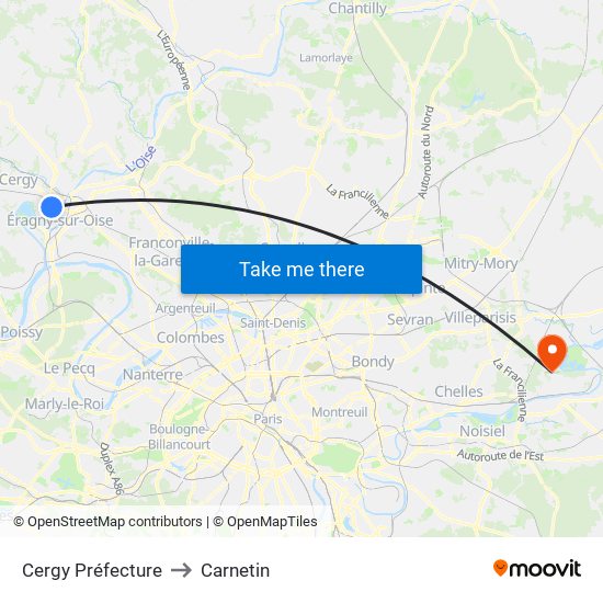 Cergy Préfecture to Carnetin map