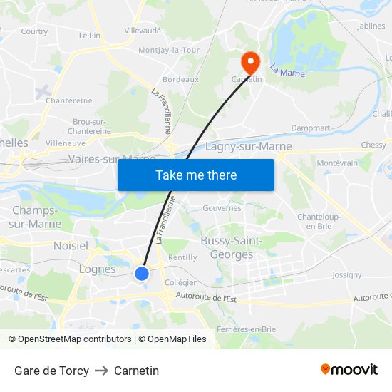 Gare de Torcy to Carnetin map