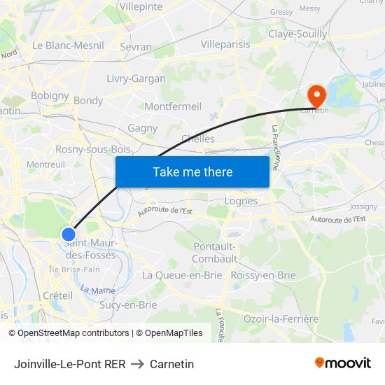 Joinville-Le-Pont RER to Carnetin map