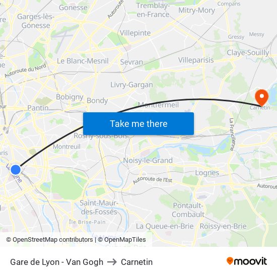 Gare de Lyon - Van Gogh to Carnetin map