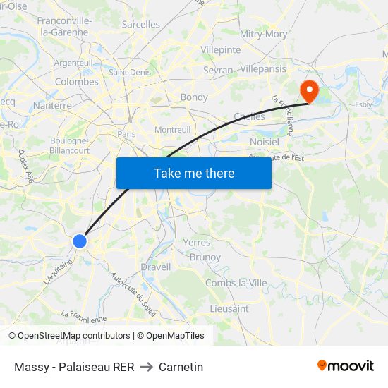 Massy - Palaiseau RER to Carnetin map