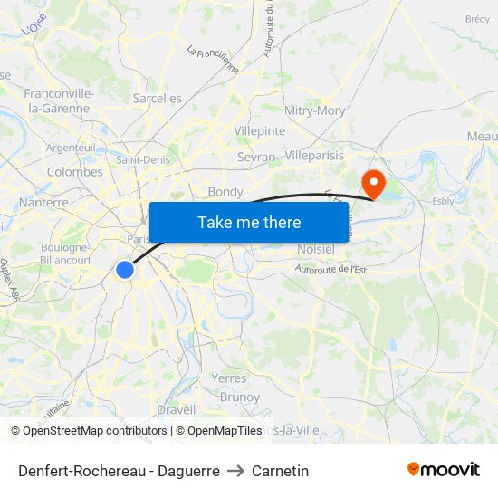 Denfert-Rochereau - Daguerre to Carnetin map