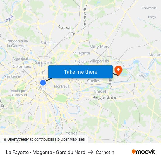 La Fayette - Magenta - Gare du Nord to Carnetin map