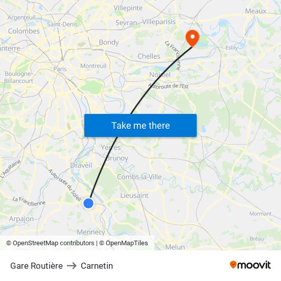 Gare Routière to Carnetin map