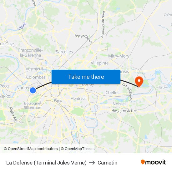 La Défense (Terminal Jules Verne) to Carnetin map
