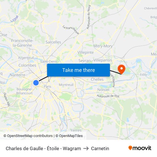 Charles de Gaulle - Étoile - Wagram to Carnetin map