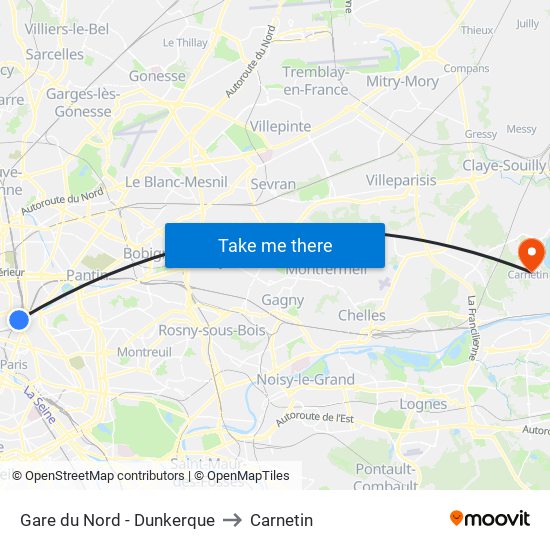 Gare du Nord - Dunkerque to Carnetin map