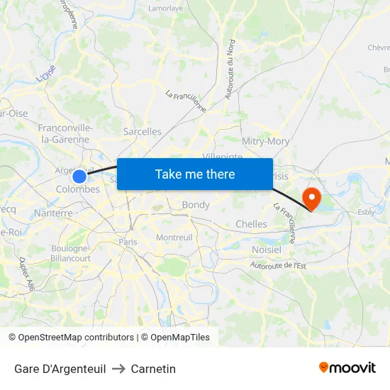 Gare D'Argenteuil to Carnetin map