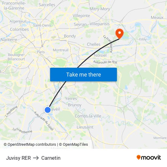 Juvisy RER to Carnetin map
