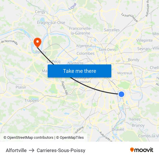 Alfortville to Carrieres-Sous-Poissy map